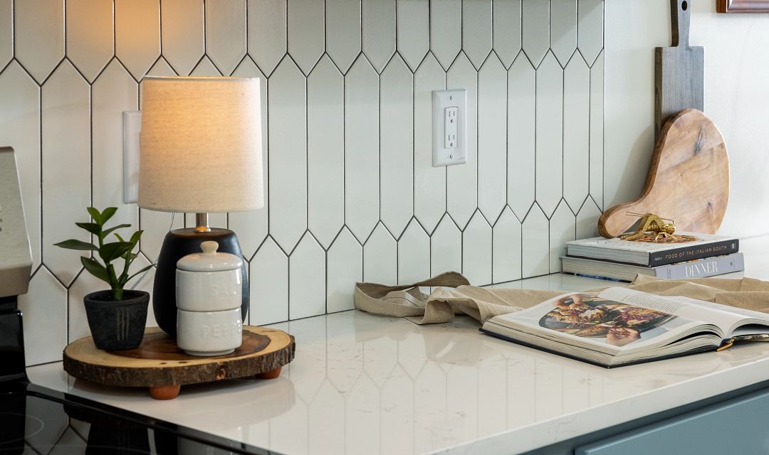 kitchen Kitchen with white tile backspash